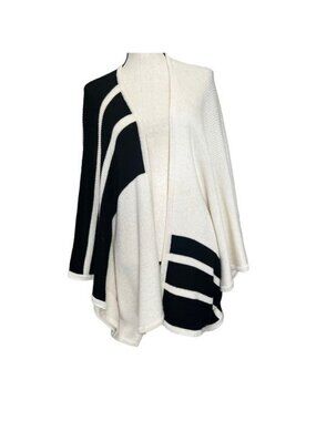 Brochu Walker Womens Sweater OS Black & White Open Front Poncho Alpaca Blend